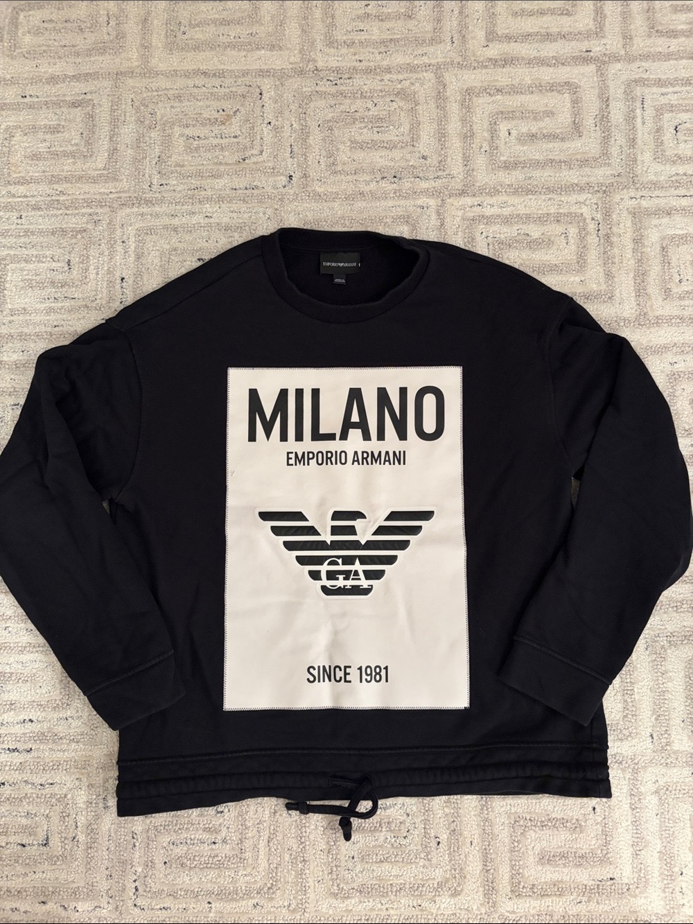 Emporio Armani Black Crewneck with White Milano Graphic